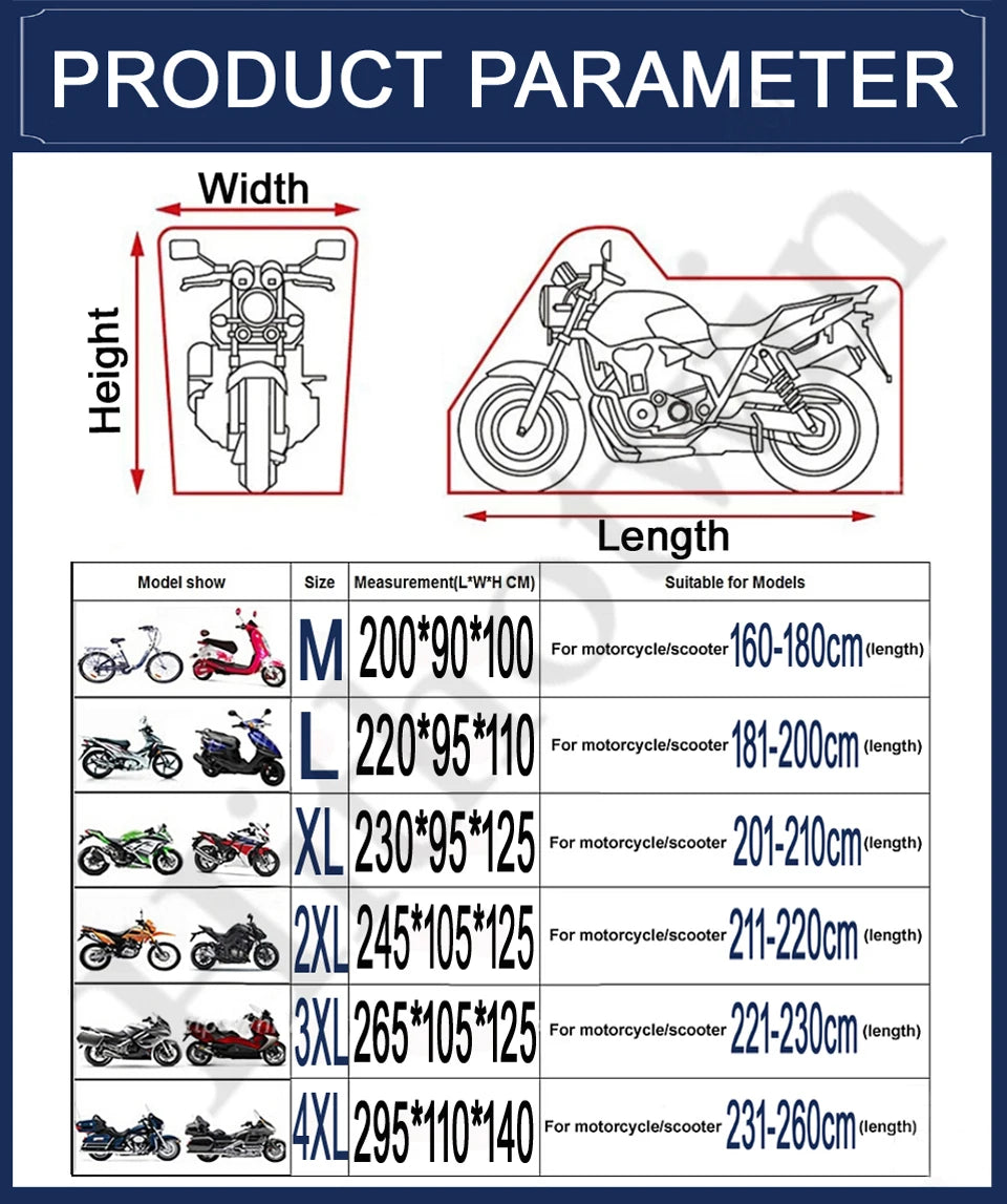 190T Black Blue Design Waterproof Motorcycle Covers Motors Dust Rain Snow UV Protector Cover Indoor Outdoor M L XL XXL XXXL 4XL
