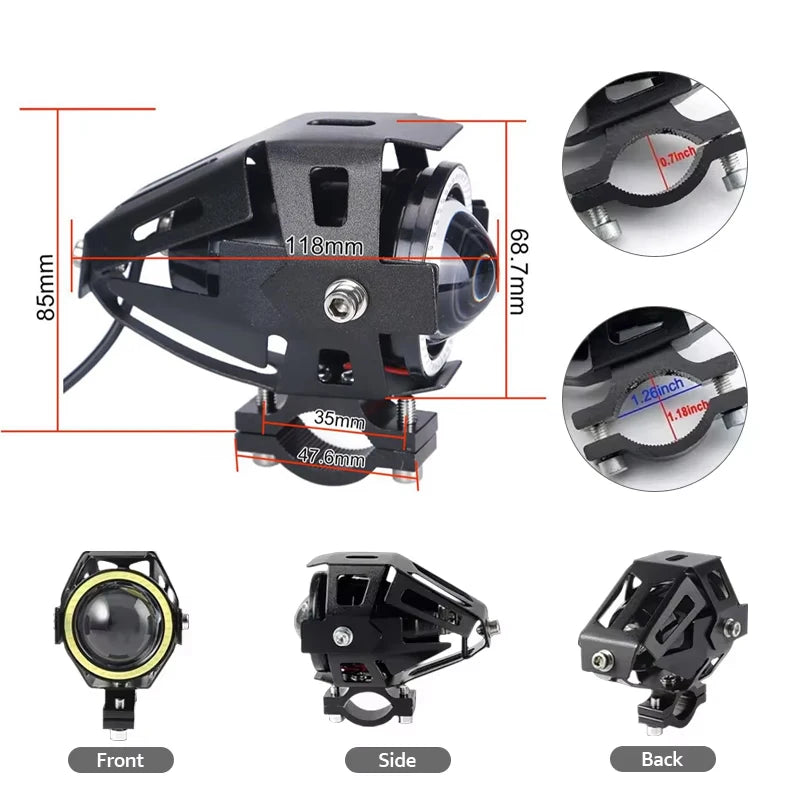Motorcycle Headlight Fog Lights Super Bright Abgle Eyes Additional Spotlights Headlamp Motorcycle Auxiliary U7 LED Driving Lamp