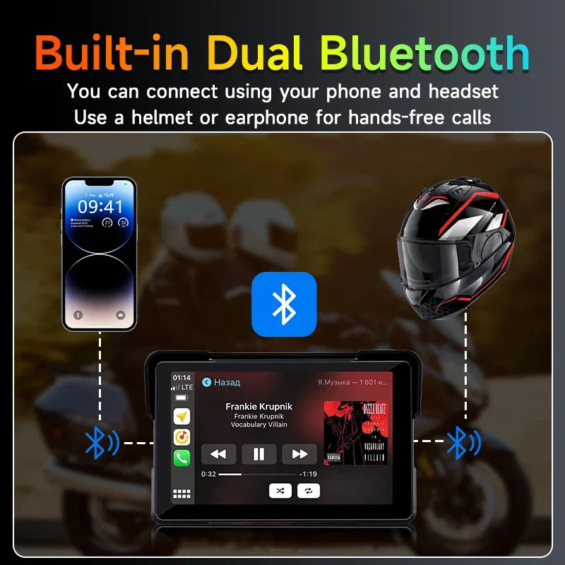 Jansite 5/7 inch Carplay Motorcycle DVR Navigation GPS Wireless CarPlay Android Auto IPX7 Display Screen Portable Moto Monitor