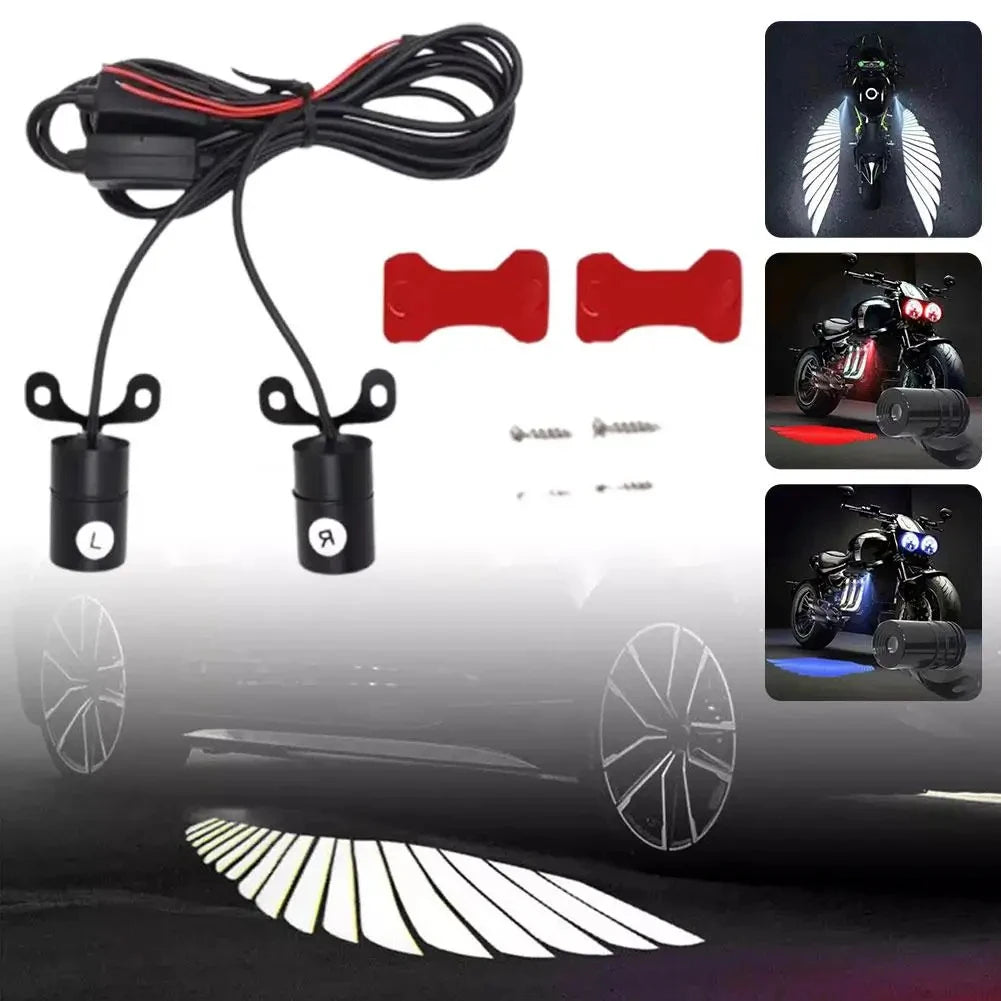 2pcs Angel Wings Welcome Light For Motorcycle LED Underbody Light Projector Decorative Atmosphere Light Accessories