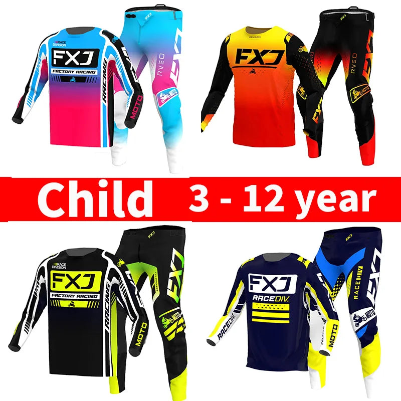 motocross child set Motorcycle jersey and pants kids clothing big boy girl Youth mx gear set Customized Number Nameracing suit