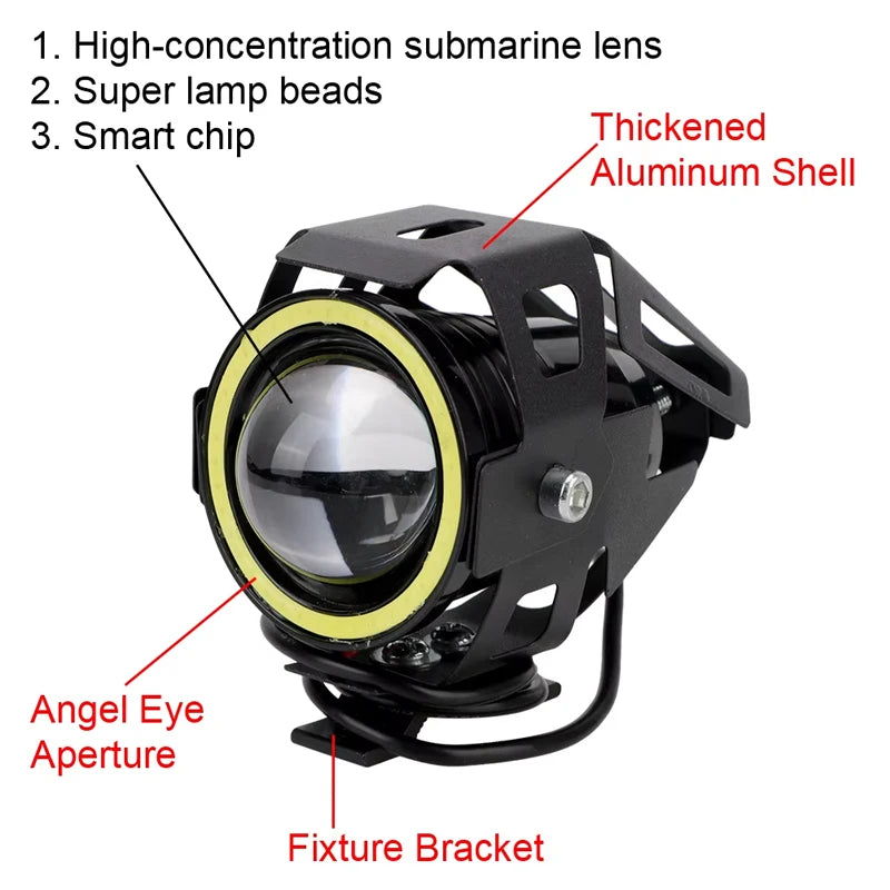 Motorcycle Headlight Fog Lights Super Bright Abgle Eyes Additional Spotlights Headlamp Motorcycle Auxiliary U7 LED Driving Lamp