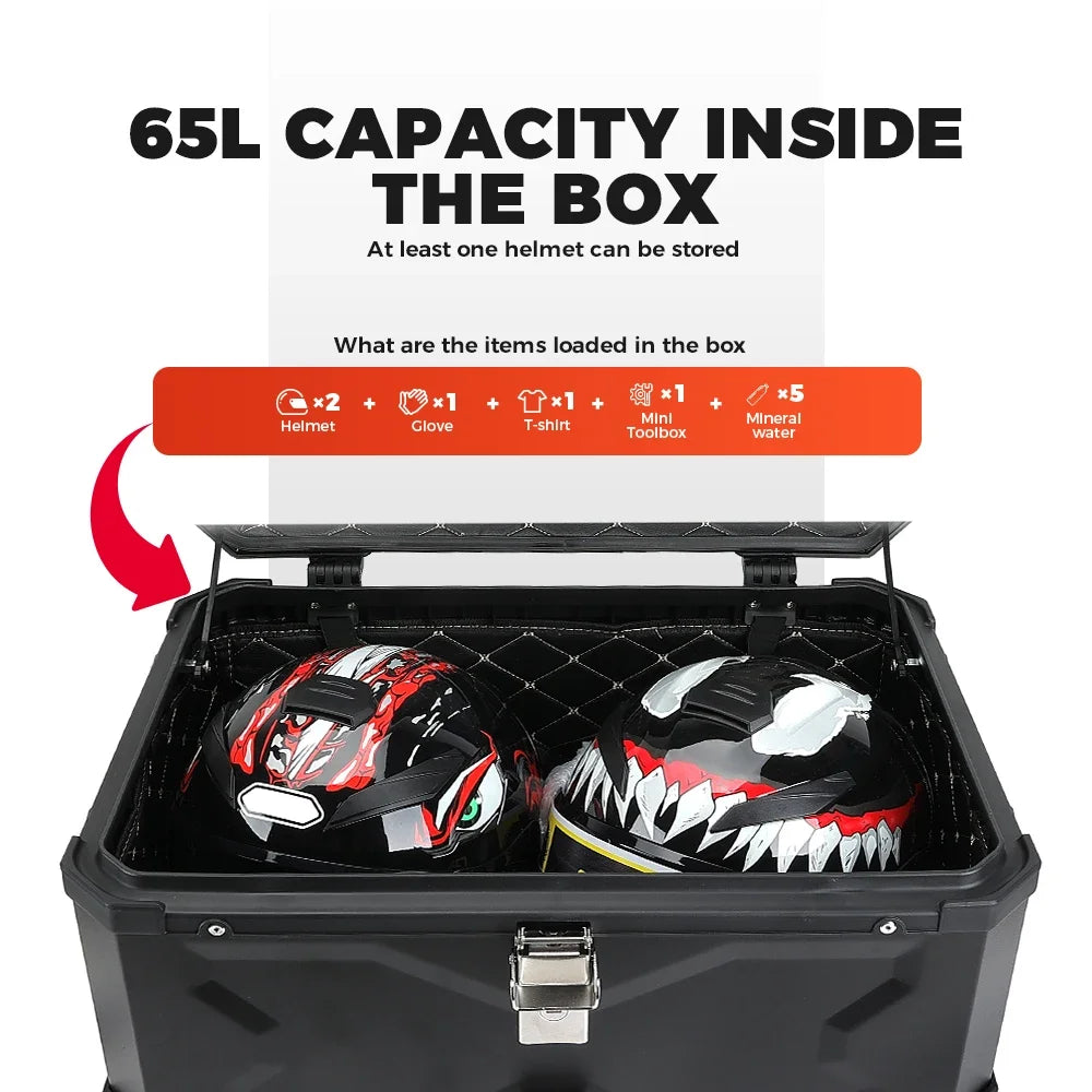 45/55/65L Aluminum Motorcycle Trunk Box Waterproof Top Box Tail Box Trunk Carrier Universal Motorbike Storage Tail Box Luggage