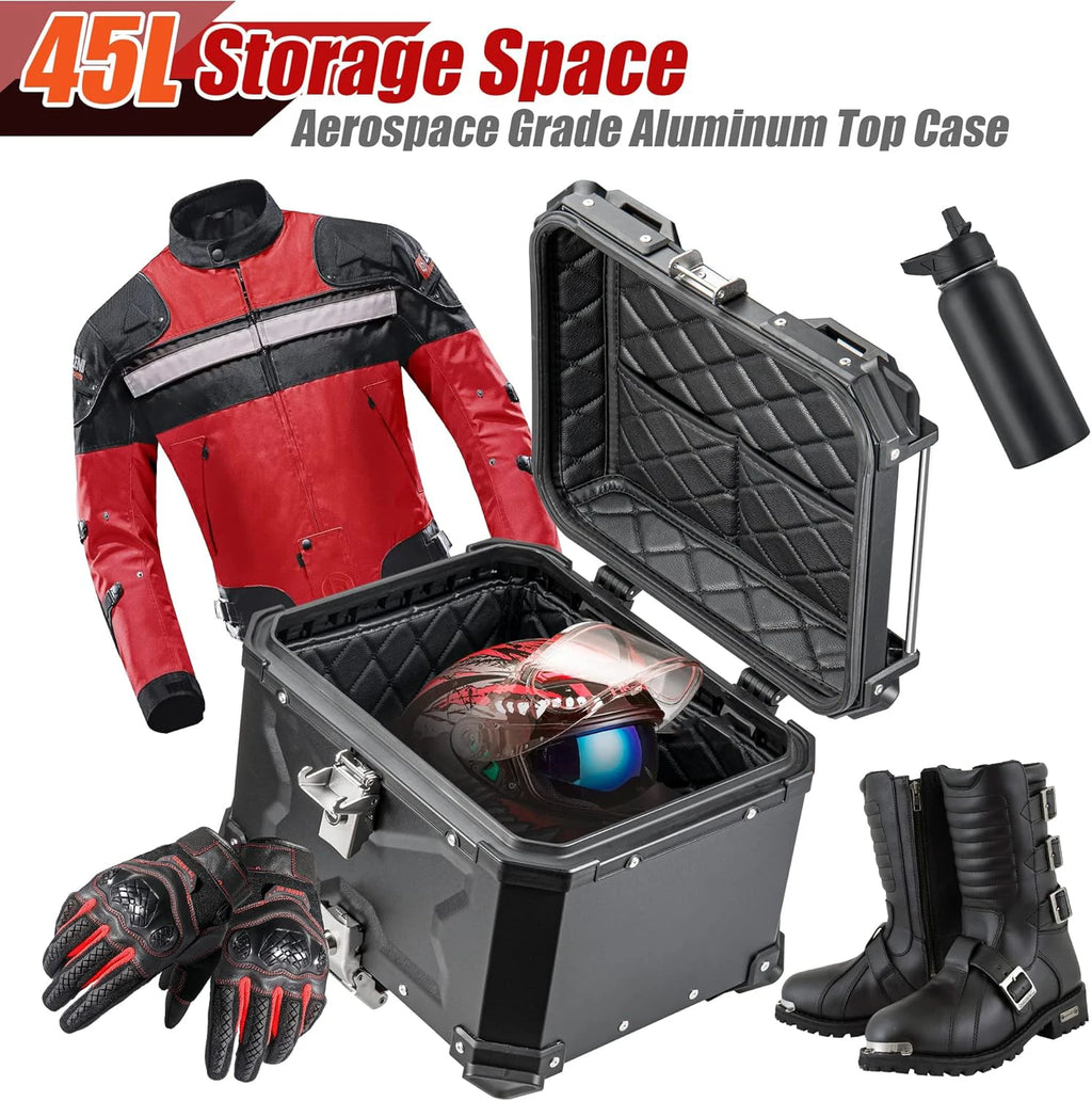 45/55/65L Aluminum Motorcycle Trunk Box Waterproof Top Box Tail Box Trunk Carrier Universal Motorbike Storage Tail Box Luggage
