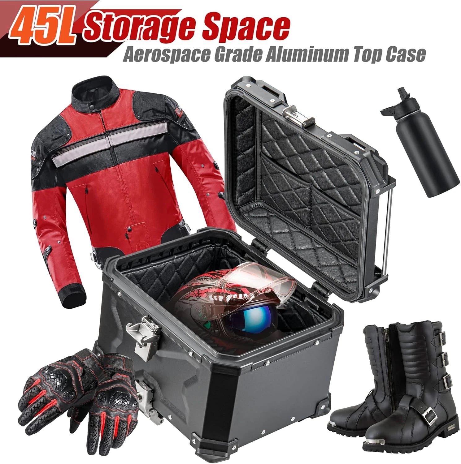 45/55/65L Aluminum Motorcycle Trunk Box Waterproof Top Box Tail Box Trunk Carrier Universal Motorbike Storage Tail Box Luggage