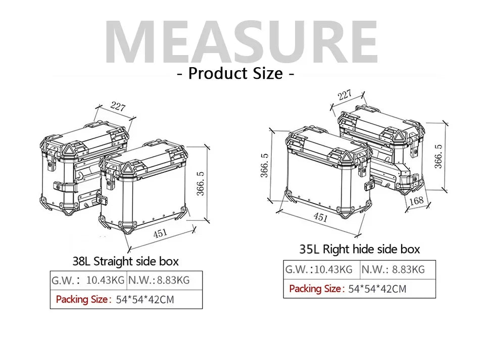 38L Universal Motorcycle Rear Top Box Side Luggage Case Para Motos Storage Trunk Lock Travel Aluminum Alloy Tool Box
