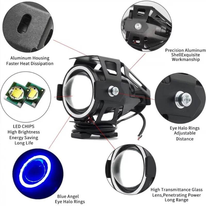 Motorcycle Headlight Fog Lights Super Bright Abgle Eyes Additional Spotlights Headlamp Motorcycle Auxiliary U7 LED Driving Lamp