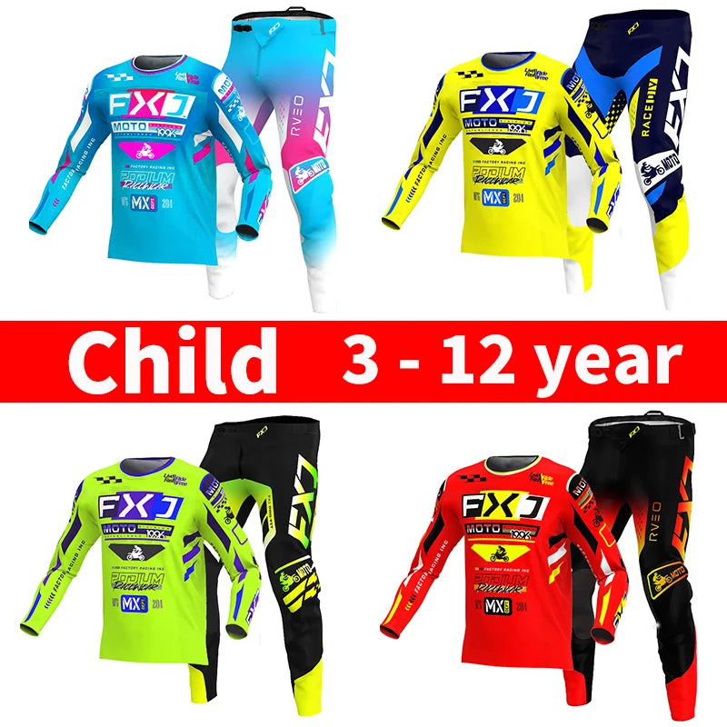 motocross child set Motorcycle jersey and pants kids clothing big boy girl Youth mx gear set Customized Number Nameracing suit
