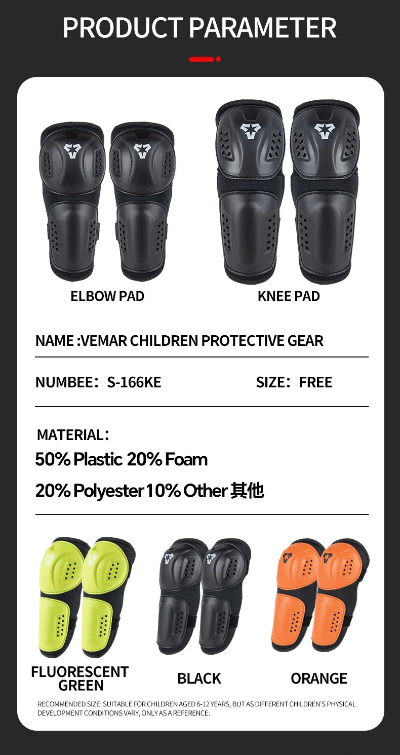 Children's Full Set Protective Gear Armor Vest Knee And Elbow Pads 5 PCS Kids Motorcycle Cycling Roller Skating Protective Gear