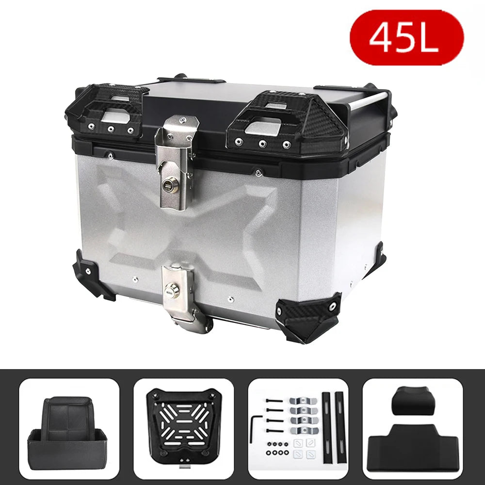 45/55/65L Aluminum Motorcycle Trunk Box Waterproof Top Box Tail Box Trunk Carrier Universal Motorbike Storage Tail Box Luggage