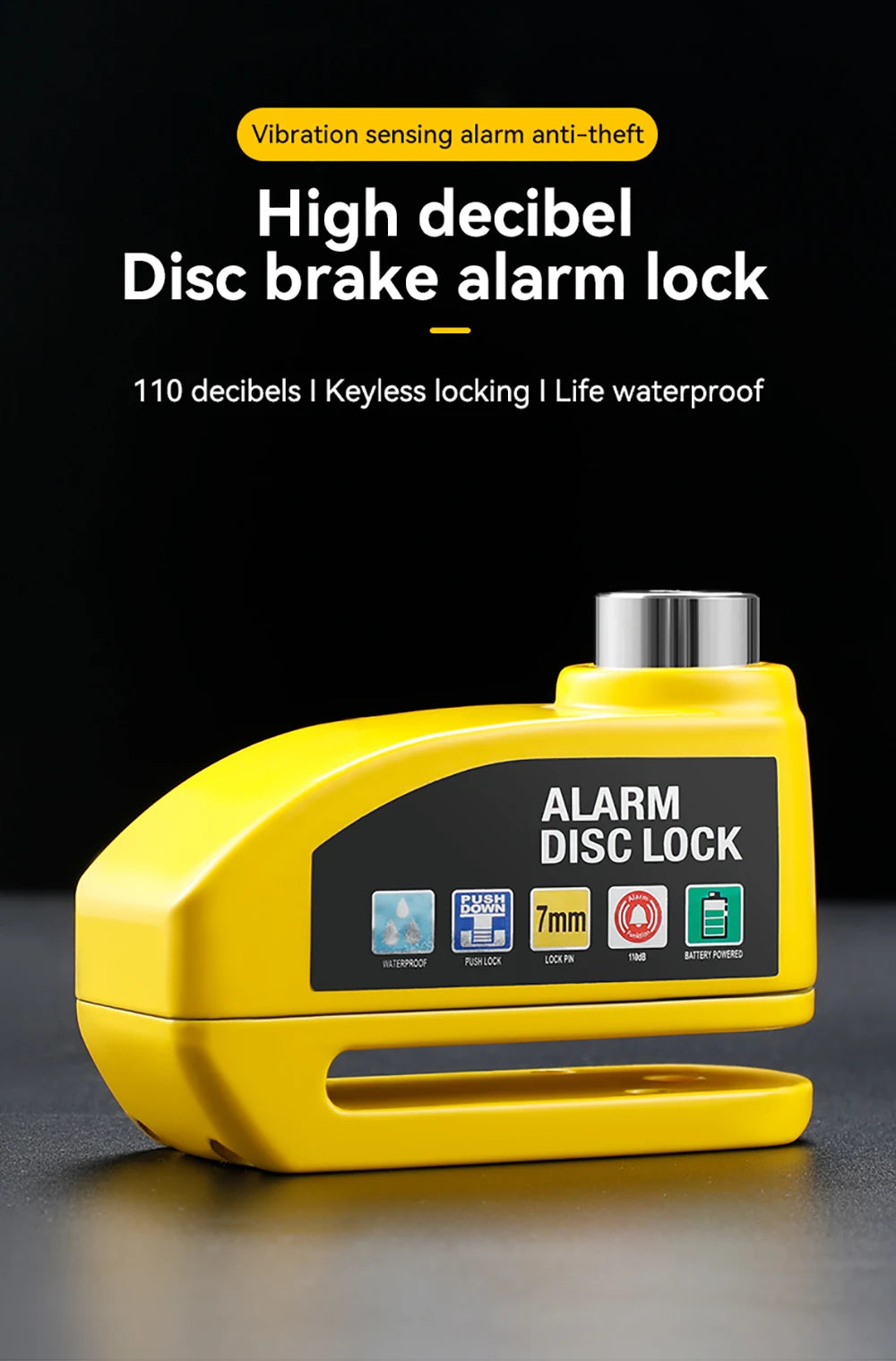 Motorcycle Alarm Disc Brake Lock Security Moto Wheel Disk Padlock Waterproof 110dB Loud Anti Theft Alarma Motorcycle Disc Lock