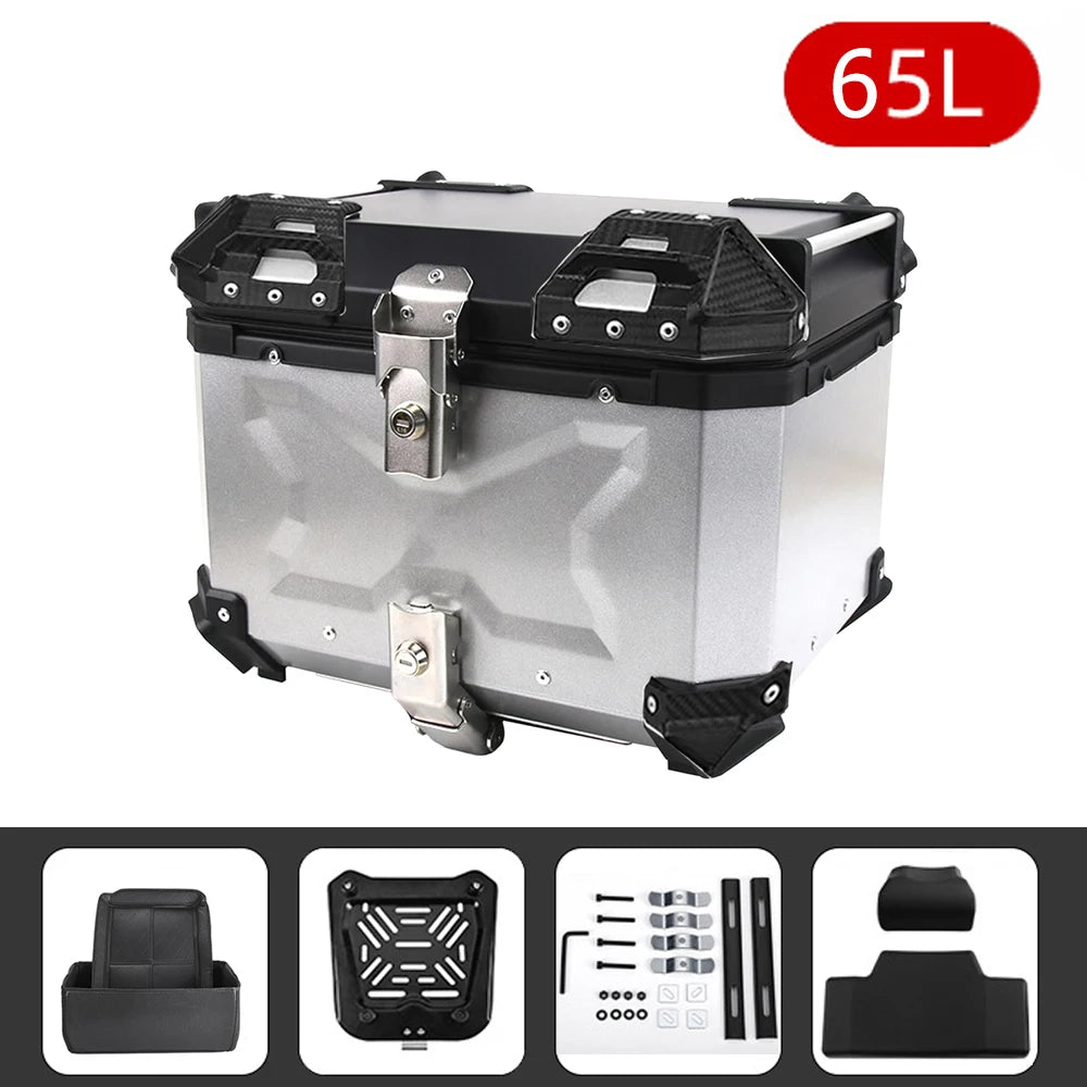 45/55/65L Aluminum Motorcycle Trunk Box Waterproof Top Box Tail Box Trunk Carrier Universal Motorbike Storage Tail Box Luggage