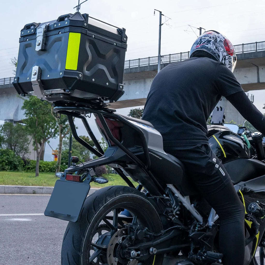 45/55/65L Aluminum Motorcycle Trunk Box Waterproof Top Box Tail Box Trunk Carrier Universal Motorbike Storage Tail Box Luggage