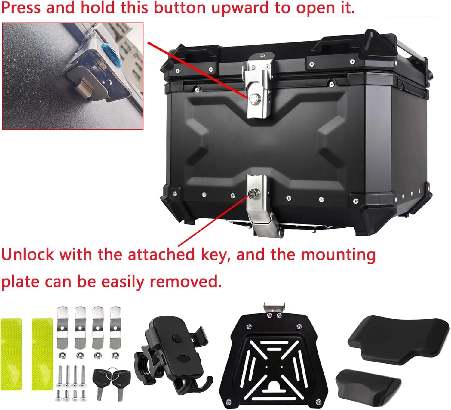 45/55/65L Aluminum Motorcycle Trunk Box Waterproof Top Box Tail Box Trunk Carrier Universal Motorbike Storage Tail Box Luggage