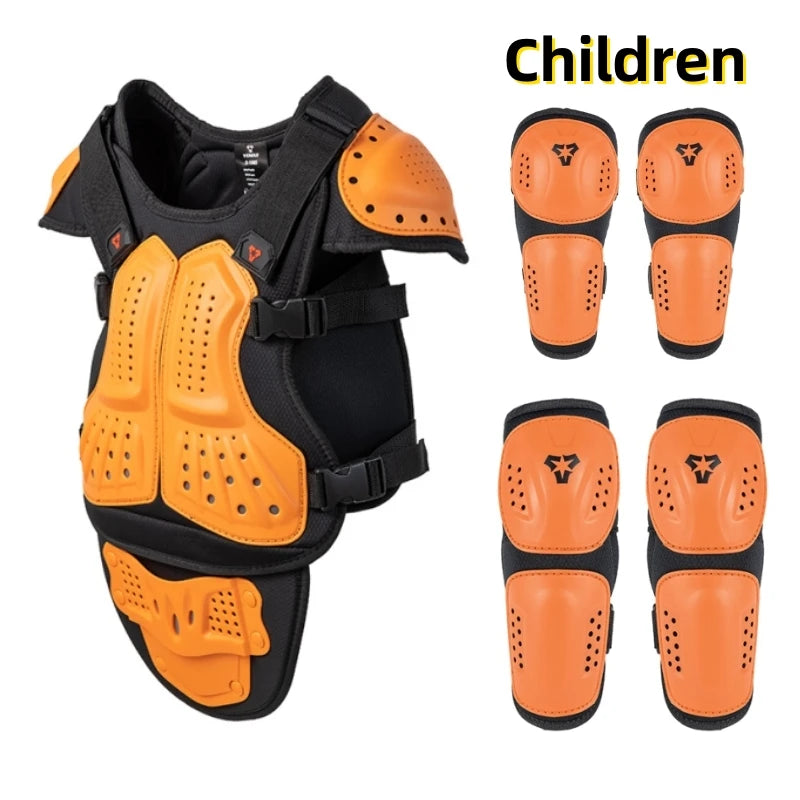 Children's Full Set Protective Gear Armor Vest Knee And Elbow Pads 5 PCS Kids Motorcycle Cycling Roller Skating Protective Gear