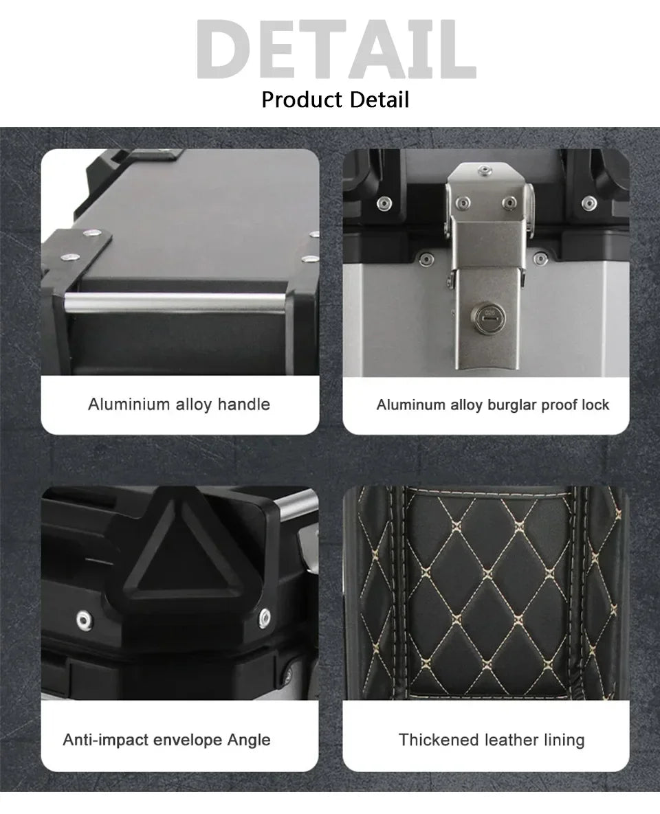 38L Universal Motorcycle Rear Top Box Side Luggage Case Para Motos Storage Trunk Lock Travel Aluminum Alloy Tool Box