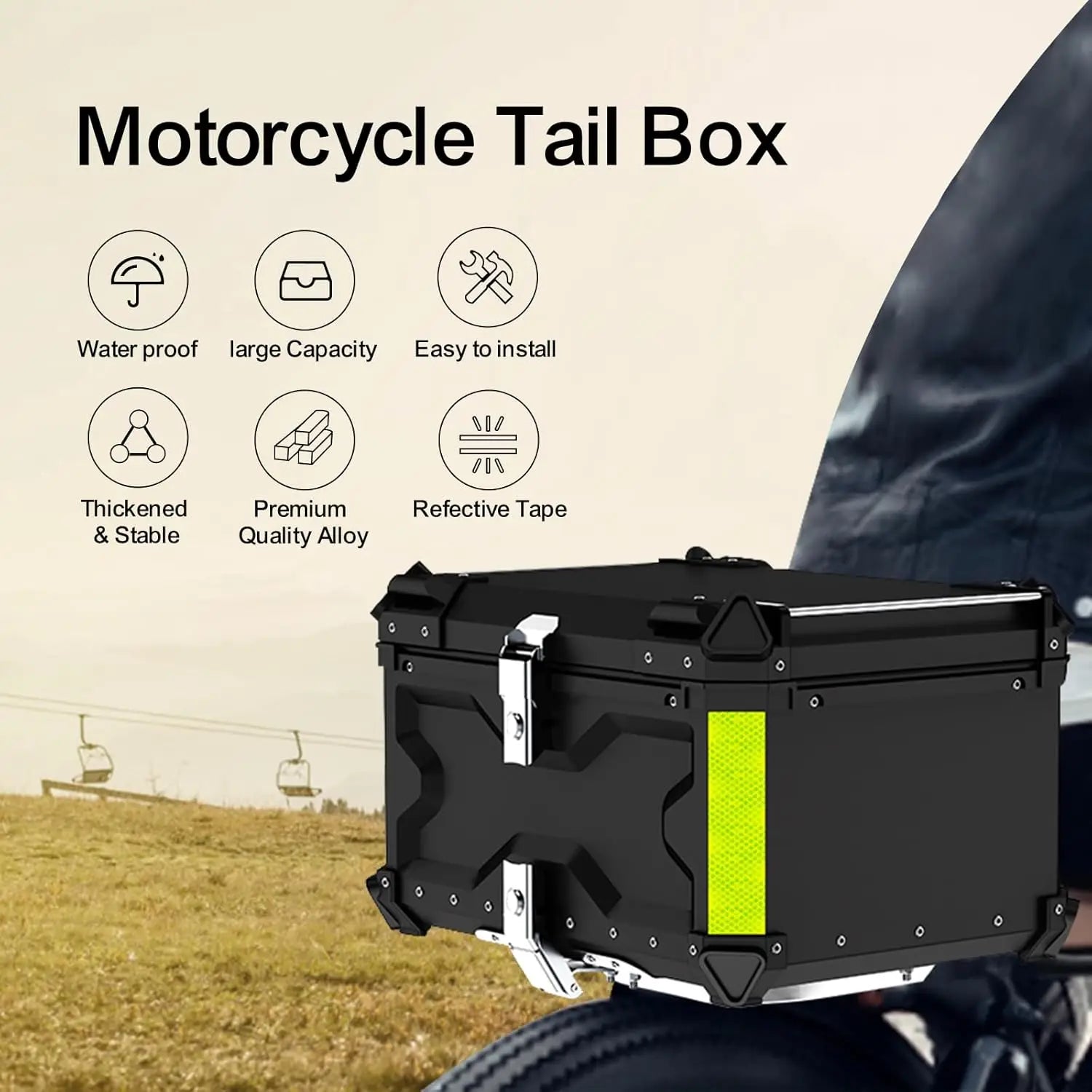 45/55/65L Aluminum Motorcycle Trunk Box Waterproof Top Box Tail Box Trunk Carrier Universal Motorbike Storage Tail Box Luggage