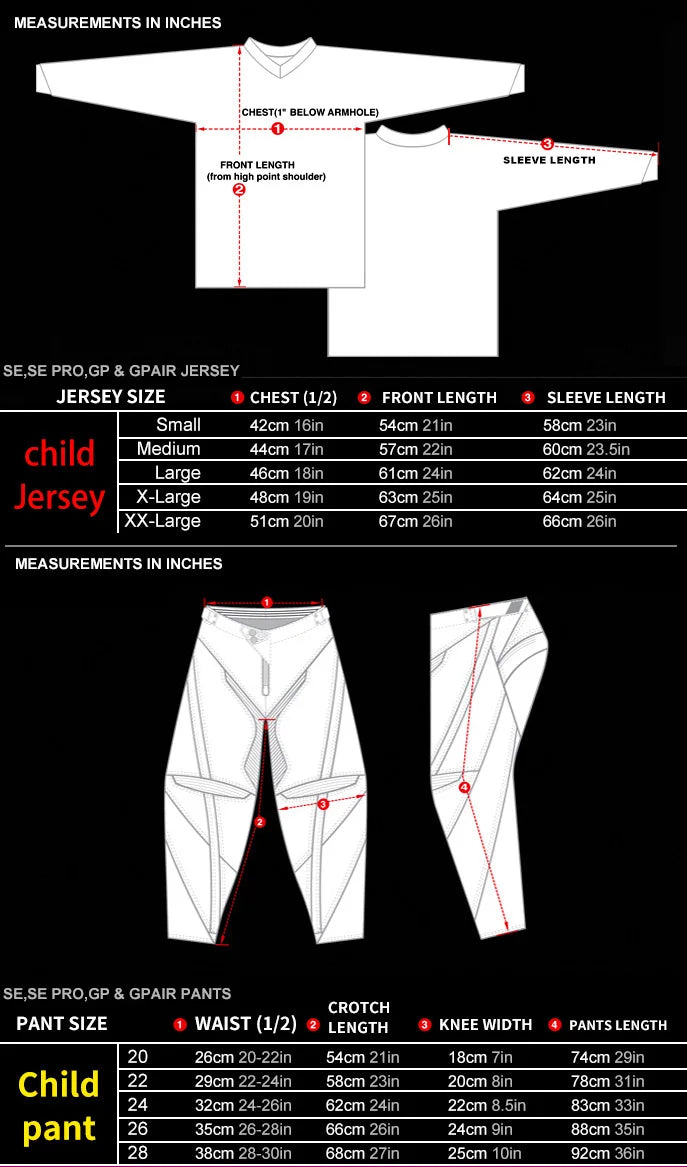 motocross child set Motorcycle jersey and pants kids clothing big boy girl Youth mx gear set Customized Number Nameracing suit