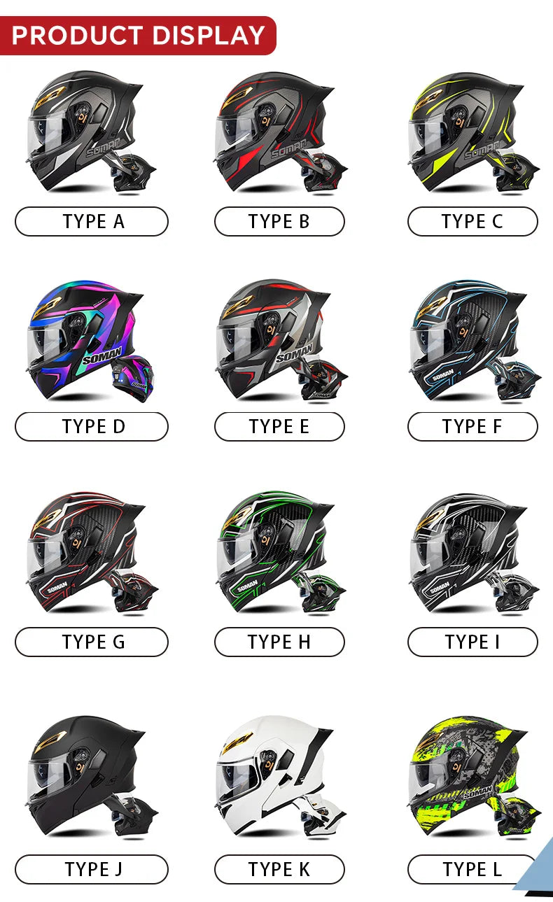 DOT Approved Men Motorcycle Helmet Dual Lens Flip Up Helmets Vintage Retro Full Face Moto Helmet Double Lens Modular Helm