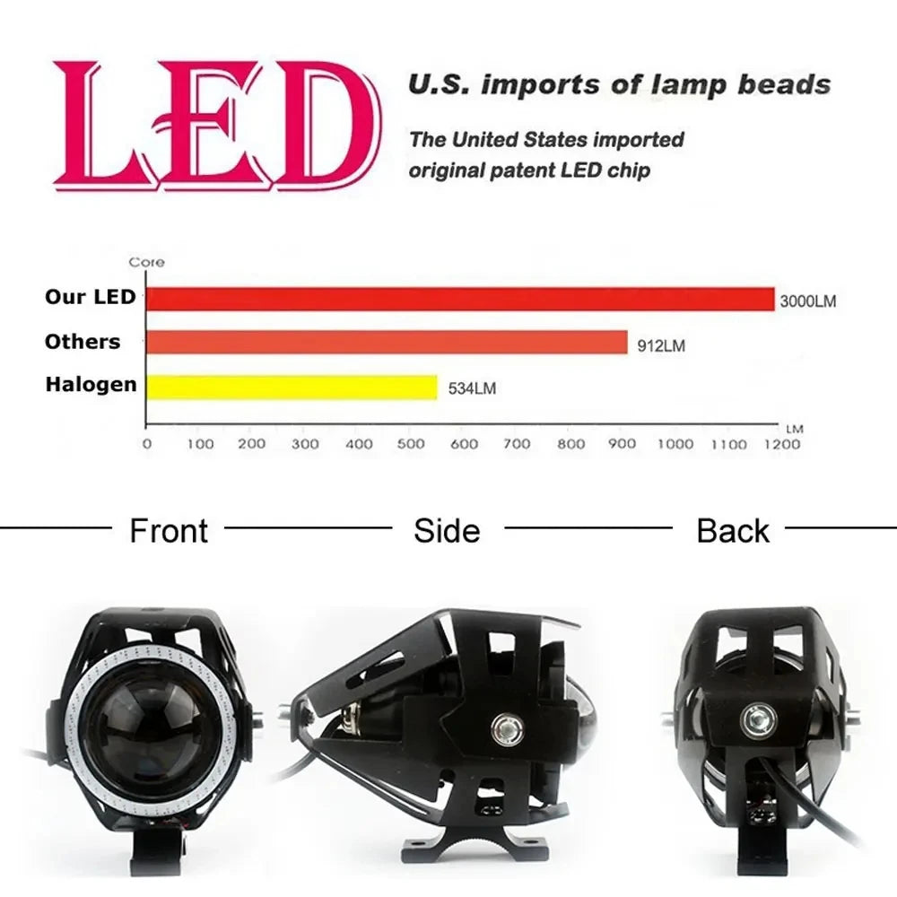 Motorcycle Headlight Fog Lights Super Bright Abgle Eyes Additional Spotlights Headlamp Motorcycle Auxiliary U7 LED Driving Lamp