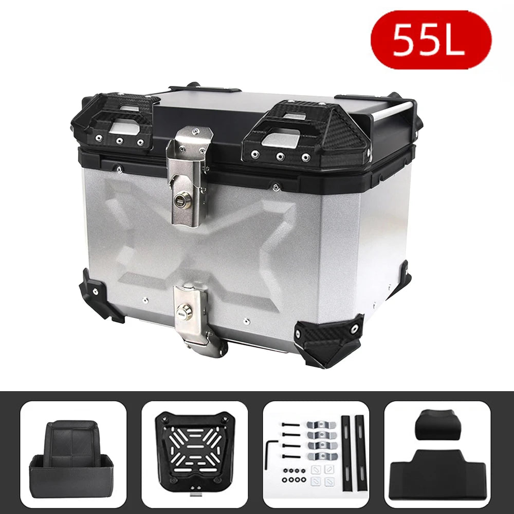 45/55/65L Aluminum Motorcycle Trunk Box Waterproof Top Box Tail Box Trunk Carrier Universal Motorbike Storage Tail Box Luggage