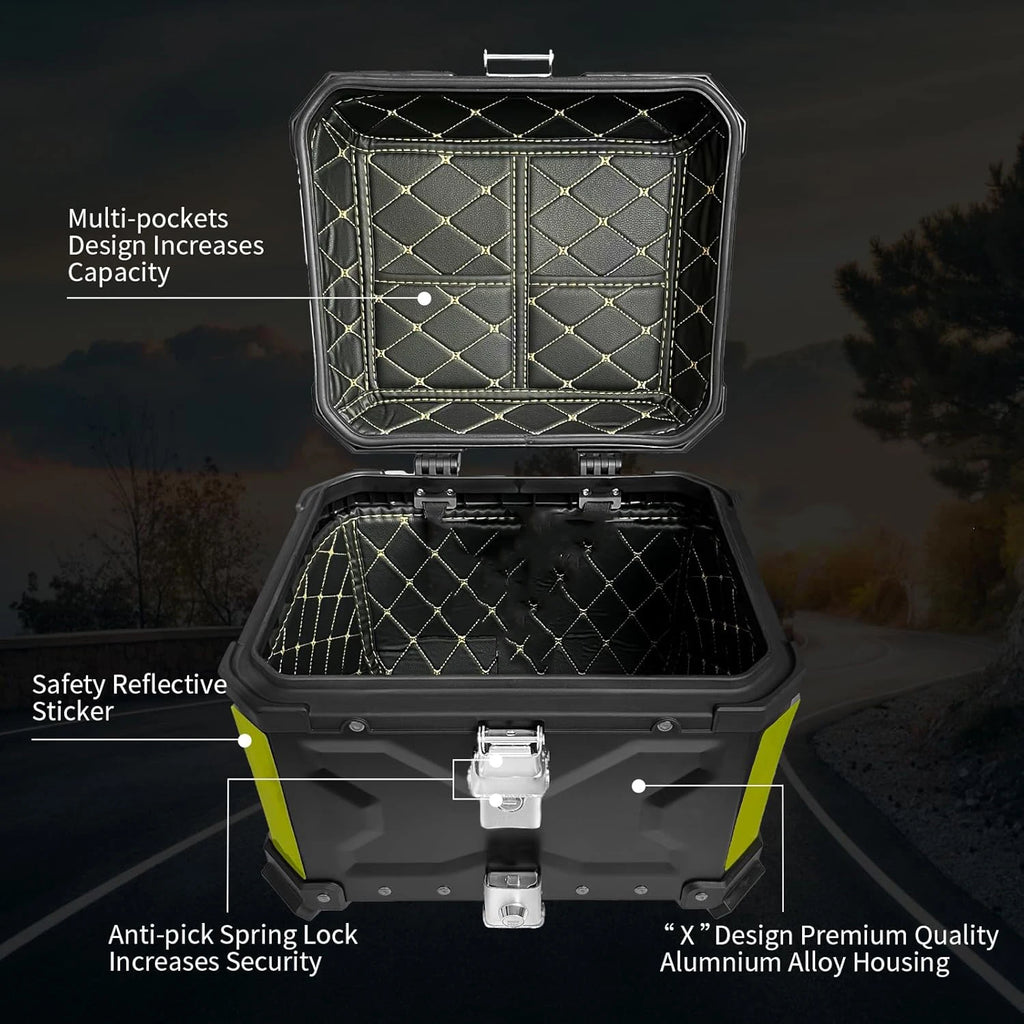 45/55/65L Aluminum Motorcycle Trunk Box Waterproof Top Box Tail Box Trunk Carrier Universal Motorbike Storage Tail Box Luggage