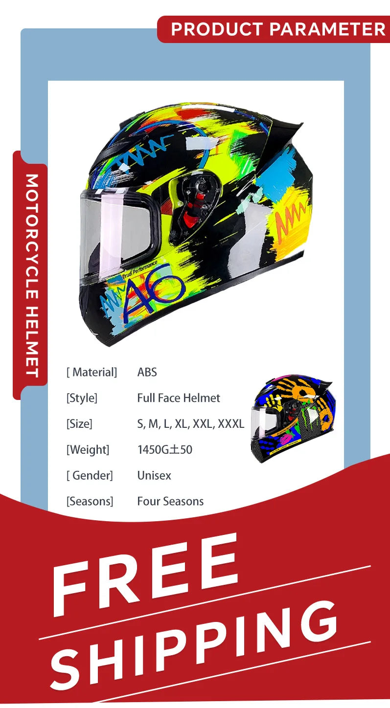 DOT Approved Motorcycle Full Face Helmet for Men Full Helmets Racing Scooter Cruiser Helm Kask Female Sports Helmet Motocross