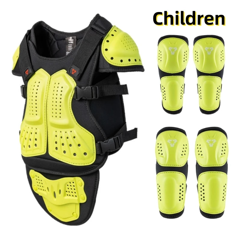 Children's Full Set Protective Gear Armor Vest Knee And Elbow Pads 5 PCS Kids Motorcycle Cycling Roller Skating Protective Gear