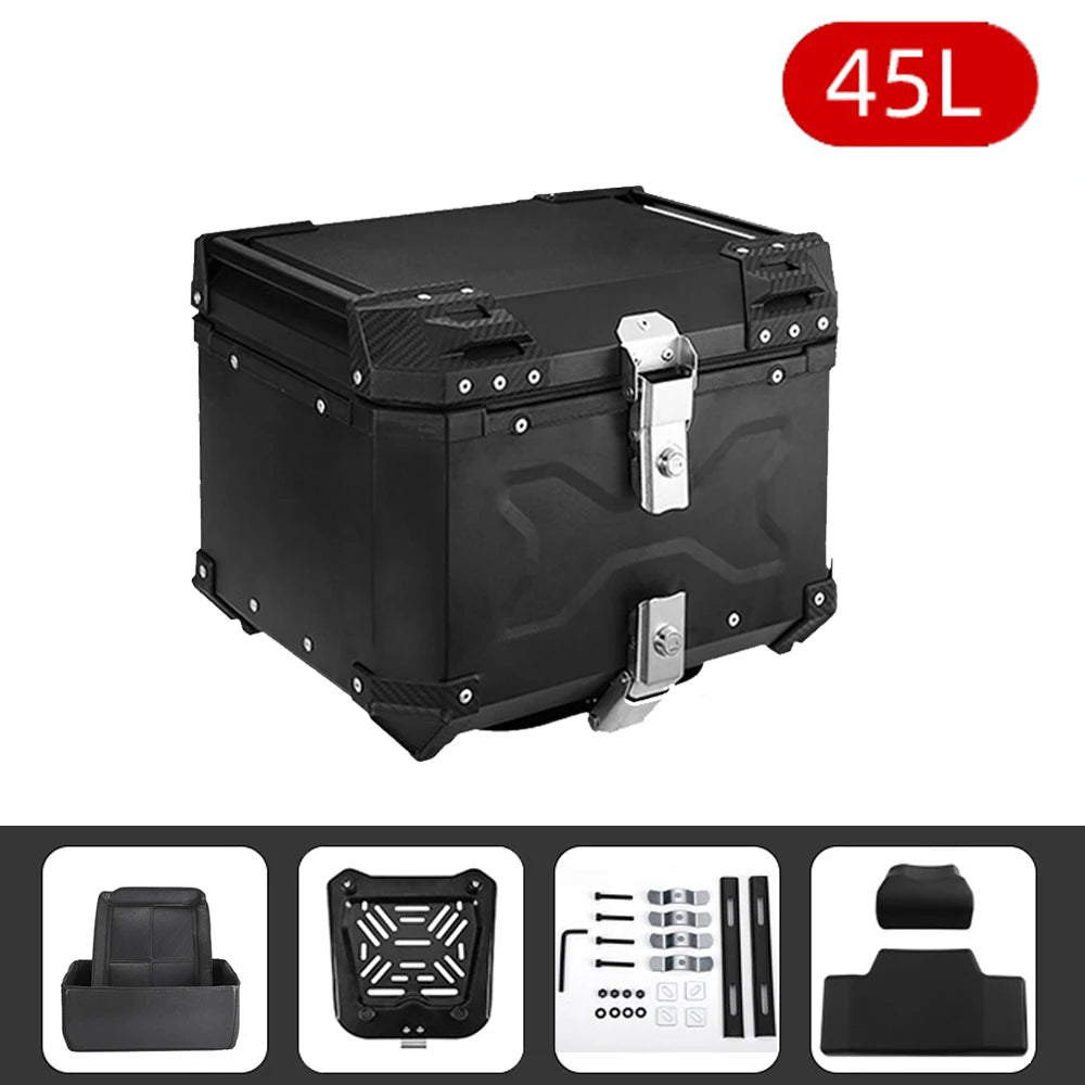 45/55/65L Aluminum Motorcycle Trunk Box Waterproof Top Box Tail Box Trunk Carrier Universal Motorbike Storage Tail Box Luggage